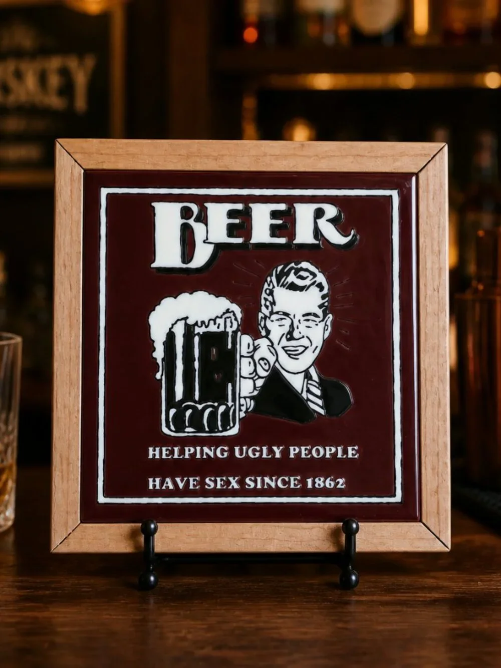 Handmade Tile Bar Trivet‎ with Mexican Tile and Wood Trim